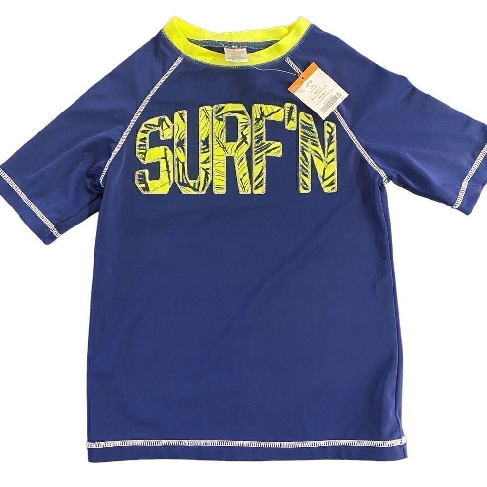 Gymboree NEW Medium 7/8 Rash Gaurd swim top boys 50 spf short sleeve surf blue